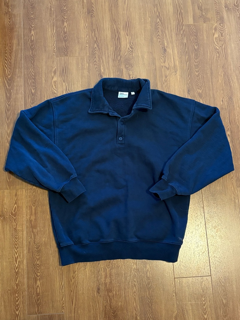 TNA Navy Blue Quarter-Button Pullover Sweatshirt